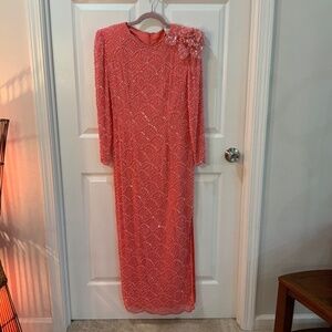 Vintage Sequin Beaded 100% Silk Formal Wedding Gown Size 10